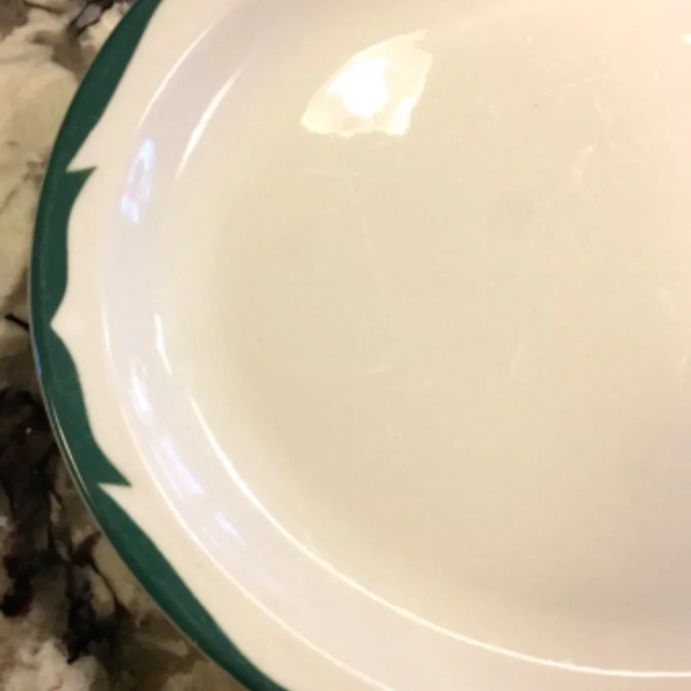 VINTAGE Mayer China Green Scroll Oval Platter Restaurant Ware HEAVYWEIGHT 13.75